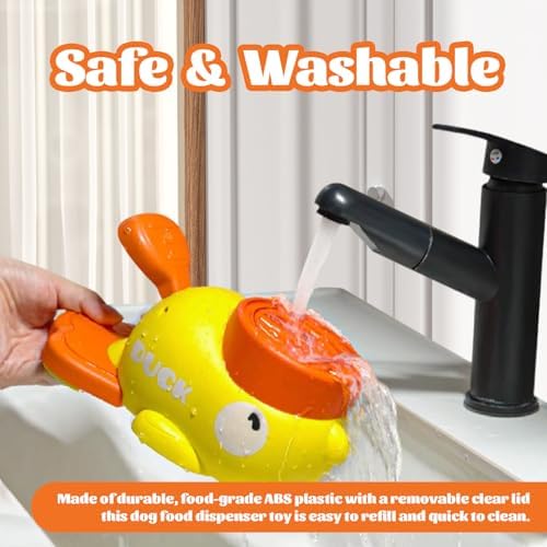 Interactive Duck Dog Treat Dispenser Toy – Slow Feeder Puzzle for Dogs with Bonus Chew Rope Toy, Tail Press Food Dispenser, Fun Training & Enrichment Feeder, Easy to Clean (White)