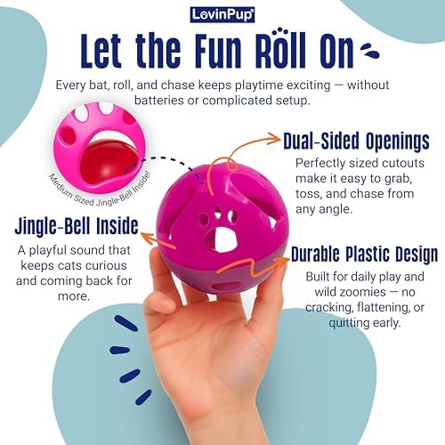 Large Cat Ball Toy with Bell – Blue (4", 1-Pack)