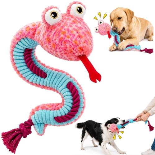 Dog Toys Squeaky Plush No Stuffing, Stuffless Crinkle Dog Toy with Rope Tug Pull Design, Durable Chew Toy for Puppies Small Medium Large Dogs, Fun Interactive Pet Toy