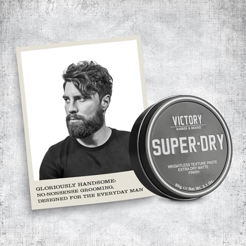 Victory Barber & Brand Super-Dry Men's Hair Paste | Oil-Free Texture Paste for Men with Oil Control, Natural Woodsy Scent, Matte Finish, and Hair Products Usage | 3.1 Ounce