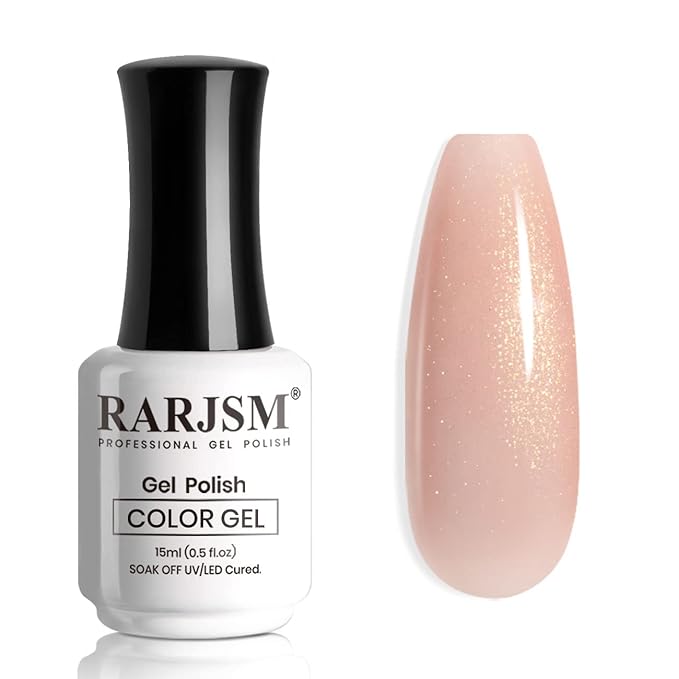 RARJSM Nude Gel Polish Jelly Gray Pink Gold Glitter Neutral Color Skin Tone Shimmer Pigment Gel Nail Polish 15ml Single Bottle Sparkle Pink Natural Soak off UV LED Cured for Home Salon DIY Nail Art