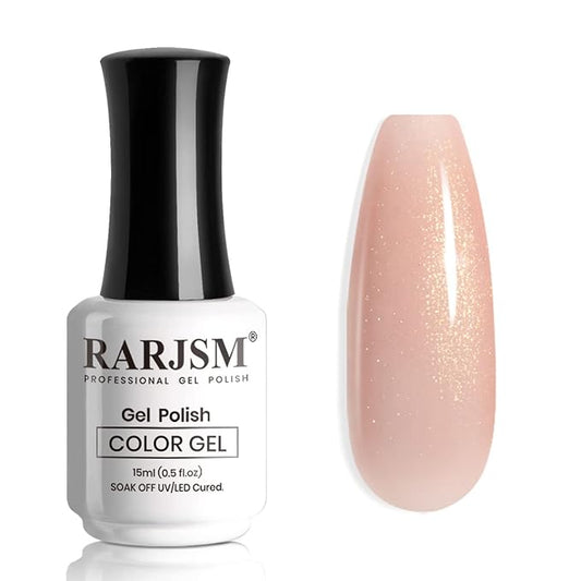 RARJSM Nude Gel Polish Jelly Gray Pink Gold Glitter Neutral Color Skin Tone Shimmer Pigment Gel Nail Polish 15ml Single Bottle Sparkle Pink Natural Soak off UV LED Cured for Home Salon DIY Nail Art