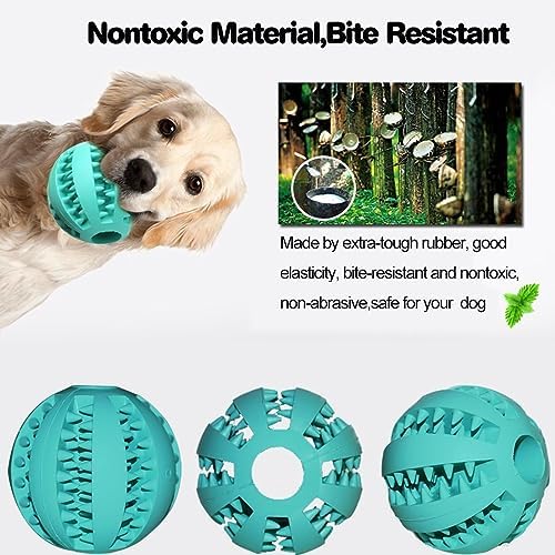Idepet Dog Toy Ball, Nontoxic Bite Resistant Toy for Dogs & Cats, Dog Food Treat Feeder, Chew Tooth Cleaning Exercise Game & IQ Training Ball (2 Pack - Blue & Green, 1.95 inch)