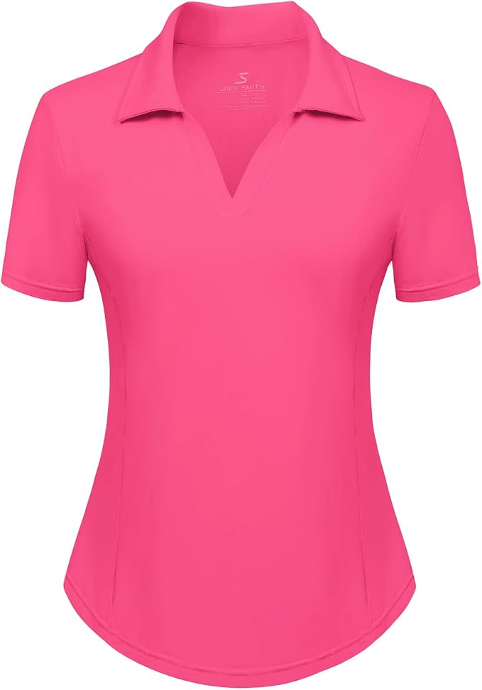 JACK SMITH Women's Golf Polo Shirt V Neck Short Sleeve Tennis Shirt Sun Protection Moisture Wicking Athletic Tops