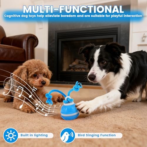 Interactive Dog Toy with Rope, 2026 Upgraded 3 Modes 360° Smart Automatic Rolling Moving Rechargeable Moving Fetch Dog Toy Ball for Boredom(Blue)