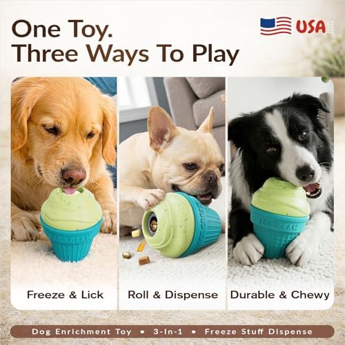 KADTC L, 3-in-1, Frozen Treat Dog Toy, Kibble Dispenser & Chew & Lick Ball | Two prep-ahead cups skip messy unmolding, swap fast and keep pets focused through grooming, nail trims, crate time and meals.