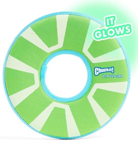 Chuckit! Max Glow Zipflight Flying Disc Dog Toy, Floats, Medium, 8.5in