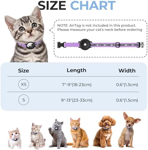 Breakaway AirTag Cat Collar, Reflective Cat Tracker Collar with Bell | Built in AirTag Holder, Adjustable 8.5-12in for Cats, Kittens and Puppies, Safety Elastic Band, Reflective for Night Walking