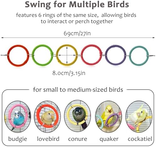 6-Ring Bird Swing Toy for Cage, DIY Cotton Rope for Parrot Soft Grip