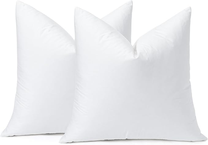 OTOSTAR Pack of 2 Down and Feather Throw Pillow Inserts, 16 x 16 Soft Fluffy Square Pillow Inserts with 100% Cotton Cover Decorative Pillows for Sofa Couch Bed-White