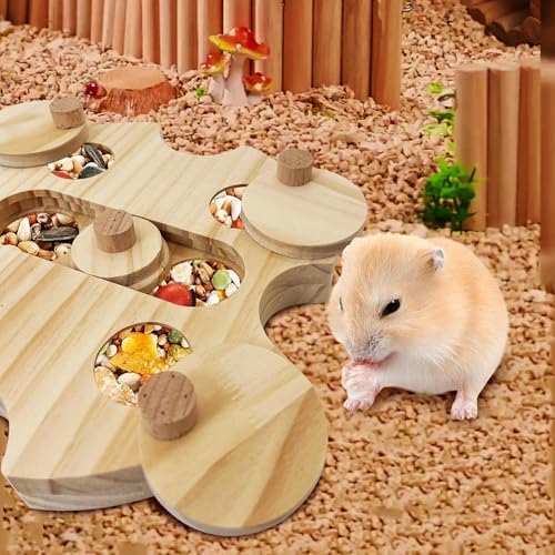 BNOSDM Hamster Foraging Toys Boredom Breaker Pet Rat Foraging Toys Bunny Puzzle Toys for Rabbits Interactive Bunny Toys Wooden Hamster Enrichment Toys for Guinea Pig Chinchillas Small Rodents,6-Hole