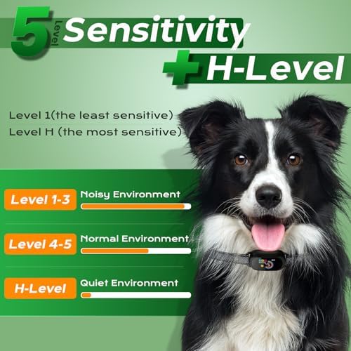 Dog Bark Collar for Large Medium Small Dogs, Smart Rechargeable Barking Collar with 5-Level Sensitivity, 3 Beep & Vibration Modes, Waterproof