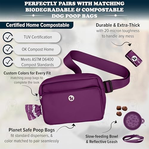 Puppington 3-in-1 Crossbody & Dog Treat Pouch for Pet Training - Matching Compostable Poop Bags, Built-In Poop Bag Dispenser & Slow-Feeding Travel Dog Bowl - Dog Walking Bag (Plum Wine)
