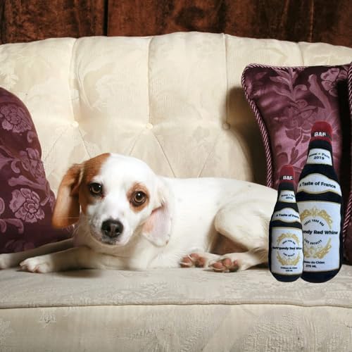 Bonne et Filou Wine Bottle Plush Squeaky Dog Toy (Bark'gundy Red Whine) Interactive Puppy Chew Toys for Aggressive Chewers Dog Toys for Small and Medium Dogs (1 Small Size)