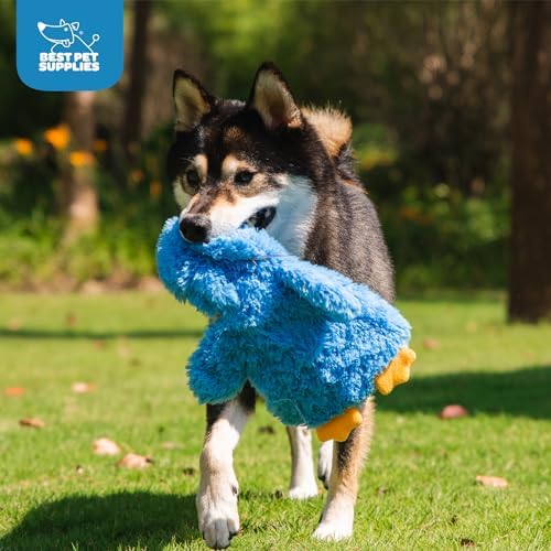Best Pet Supplies Interactive Squeaky Dog Toy - Baby Chicken, Blue | Stuffing Free Body, Soft, Squeaks & Crinkles, No Mess, Perfect for Moderate Chewers, Toss and Fetch Play