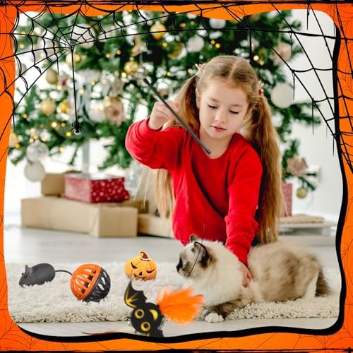 24 Pcs Halloween Catnip Toys, Mice Balls Feather Wands Plush Set