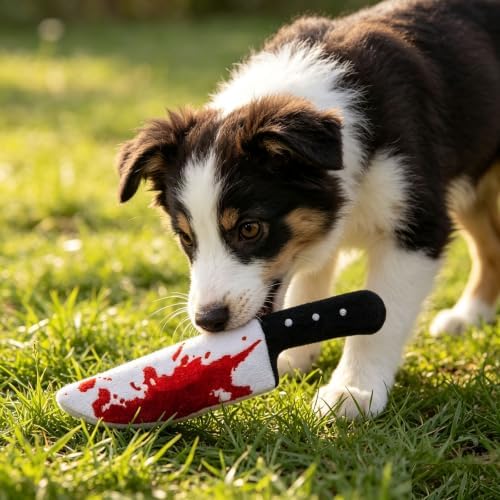 4 Pcs Halloween Squeaky Dog Toy Plush Knife Dog Chew Toys Plush Cat Playing Toys Teeth Grinding Pet Training Toy for Dog Cat Relief Decompression