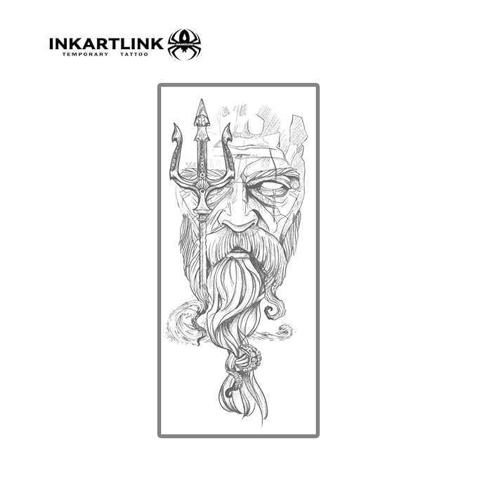 INKARTLINK Semi Permanent Tattoo, Temporary Tattoo, Beautiful and Realistic Design, Fun Tattoo Experience, Cruelty-free, Non-reflective, Waterproof (Poseidon)