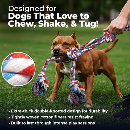 Pacific Pups Products 2 Pack Red & Blue - XL Dog Rope Toy for Aggressive Chewers - Benefits Non-Profit Dog Rescue - Tug of War Dog Toy, Dog Toys for Large Dogs Tough Dog Toys for Aggressive Chewers