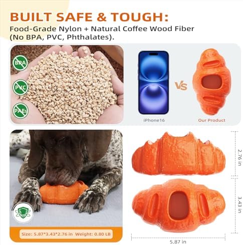 Durable Frozen Dog Chew Toy for Aggressive Chewers,Interactive Treat Dispensing Toy for Crate Training & Anxiety Relief,Food-Grade Nylon, Coffee Wood Fiber, Easy to Clean,for Large Dogs
