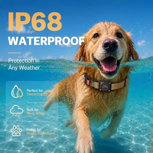 Geamen Waterproof Dog Collar QR Code Reflective Collar Khaki,XL | Built-in Waterproof Holder, QR Code Tag, Reflective,Secure Buckle
