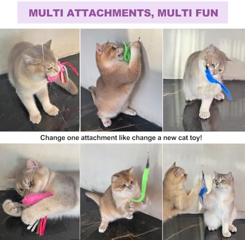 Cat Toys 11Pcs Interactive Cat Wand Worm Refills for Indoor Cats