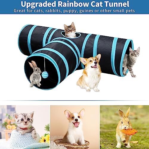 Malier Collapsible Cat Tunnels & Toys Set, Interactive Kitty Toys - Kitten & Cat - Feathers, Mouse, Crinkle Balls, 3-Way Tube Tunnel for Indoor Play