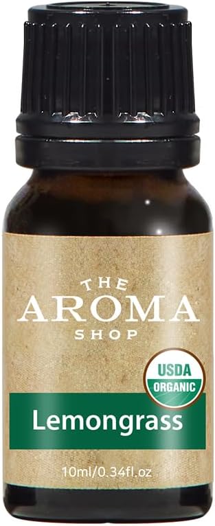 USDA Organic Essential Oil 10ml (0.34 fl oz) – 100% Pure, Non-GMO, Vegan Aromatherapy Oil for Diffuser, DIY Soap, Candle & Home Use (Lemongrass)
