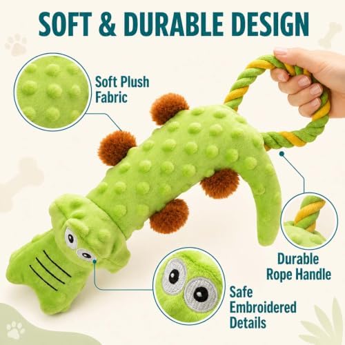 PrimePets Squeaky Dog Toys, 2 Pack, Stuffed Crocodile Tug of War Dog Toys for Small Medium Large Dogs, Interactive Puppy Chew Toy to Keep Them Busy