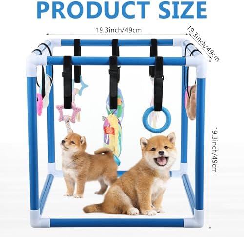 Puppy Play Gym with 10 Hanging Toys Removable Dog Enrichment Playground Interactive Indoor Training Activity Center for Small Dogs, Adjustable PVC Frame for Entertainment Teething Mental Stimulation