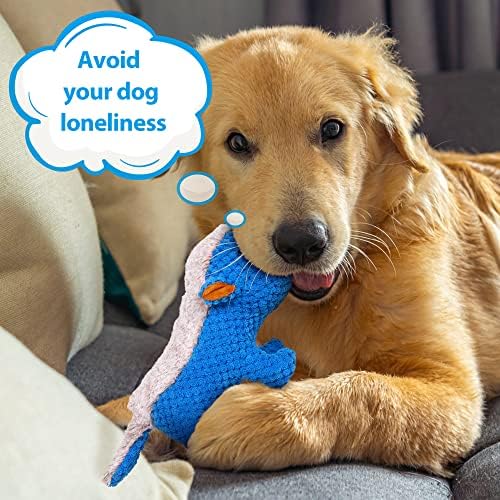 IOKHEIRA Dog Plush Toys for Aggressive Chewers, Indestructible Dog Squeaky Toys with Crinkle Paper, Durable Teething Chew Toys for Medium and Large Breed (Blue)