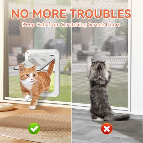 LIBBEPET Cat Door for Screen Door with Lockable Flap for Cat ≤20 lbs, White