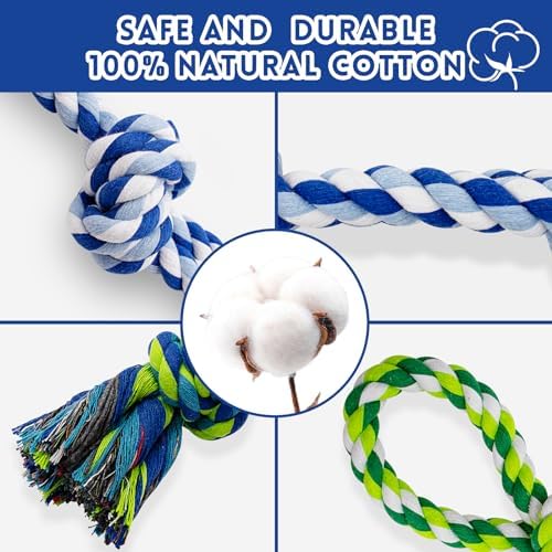 WDZZHOT [3 Pack] Dog Rope Toys for Large and Medium Aggressive Chewers, Nearly Indestructible Rope Chew Toys, Heavy Duty 100% Cotton Tug of War Dog Toy for Boredom, Teeth Cleaning