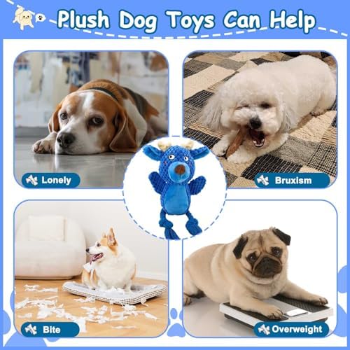 Plush Squeaky Knot Dog Toys, Interactive Chew Toys (Blue Deer)