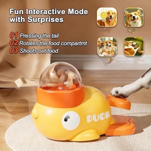 Duck Cat Treat Dispenser, 2026 New Duck Puzzle Feeder for Cats, Duckie Cat Feeder, Yellow Ducks Cat Feeder Toy, Food Dispenser Toy with Button, 2-in-1 Interactive Toy & Slow Feeder (2PC-Y+W)