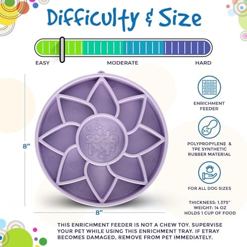 SodaPup Sunflower Softie eTray – Durable Enrichment Feeder Made in USA from Non-Toxic, Pet-Safe, Food Safe Material for Mental Stimulation, Calming, Slowing Down Eating, Healthy Digestion, & More