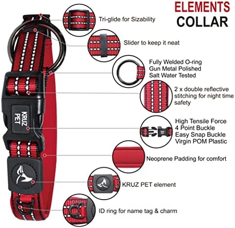 Kruz Dog Collar for Large Dogs (Width- 1", Length - 25"-27.5") Reflective Adjustable Pet Neck Band with Soft Padding, Heavy-Duty O-Ring, 100% Nylon Strap (Raspberry Pink, X-Large)
