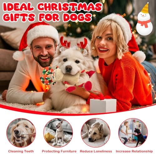 Christmas Squeaker Dog Toys Interactive Durable Dog Chew Toys Reindeer Plush Toy for Puppy Small Dogs Medium Dogs and Large Dogs Birthday