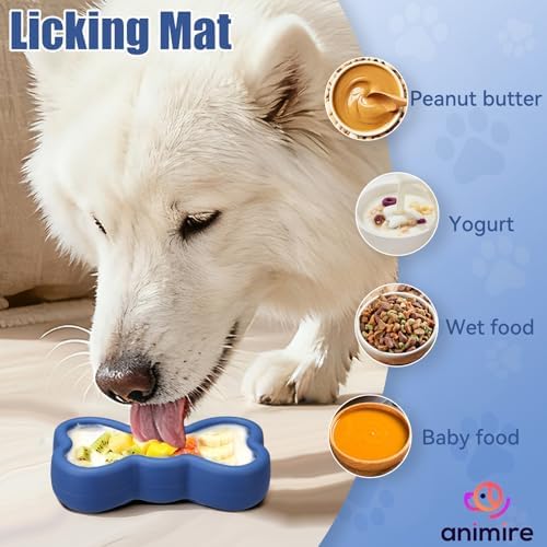 Lick Mat for Dogs, Animire Anti-Spilled Bow Tie Lick Bowls for Anxiety Relief, Silicone Slow Feeder Licking Pad with Suction Cups, Freezeable Dog Enrichment Toy for Boredom(Dark Blue,S)
