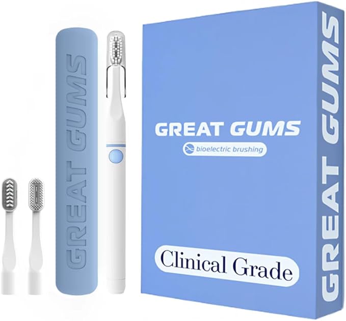 Great Gums Bioelectric Orthodontic Toothbrush for Braces Care - Non Vibrating Dental Care Kit - Rechargeable Extra Soft Toothbrush for Sensitive Gums - Periodontal Oral Hygiene - 3 Brush Heads & Case