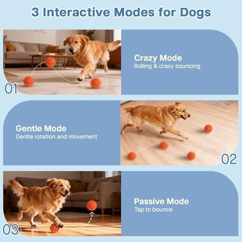 Interactive Dog Ball, Smart Moving Dog Toy with Colorful Lights, 3 Interactive Modes and TPU Material, Bouncing Ball for Dogs to Keep Them Entertained