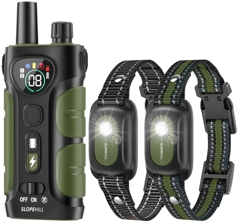 SLOPEHILL Dog Shock Collar 2 Dogs (8-140Lbs),4200FT Dog Training Collar | IP68 Waterproof e Collar with Beep,Vibration,Safe Shock,Flash Light,No Shock Model,Shock Collar for Dogs with Remote,Green
