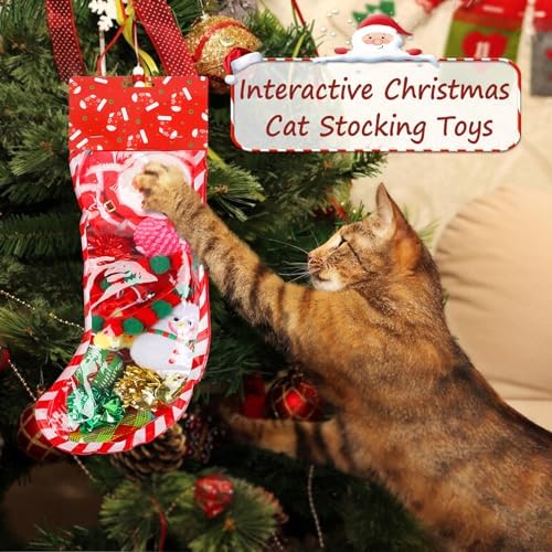 Christmas Stocking Cat Toys - 12Pcs Interactive Set for Cats with Squeaky Toys, Balls, Cat Teasers