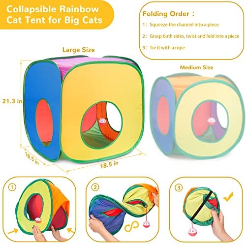 Retro Shaw 33 Pack Cat Toys for Indoor Cats, with Cat Game Tunnel | Interactive Kitten Toys Set Feather Wand Crinkle Balls Bell Springs Mice, for Bored Cats Chase Self-Play