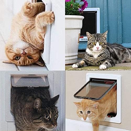 Sailnovo Cat Door for Interior/Exterior Door(Outer Size 7.48"x7.87"), 4-Way Locking Cat Flap, Quiet, ABS Material,Weatherproof Pet Doors for Cat/Doggie(Circumference<15.75"),White,Secured Installation