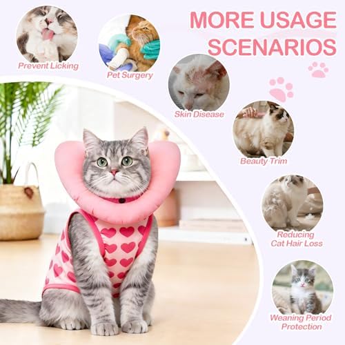 EMUST Cat Surgery Recovery Suit Female, Adjustable Soft Collar for Kittens