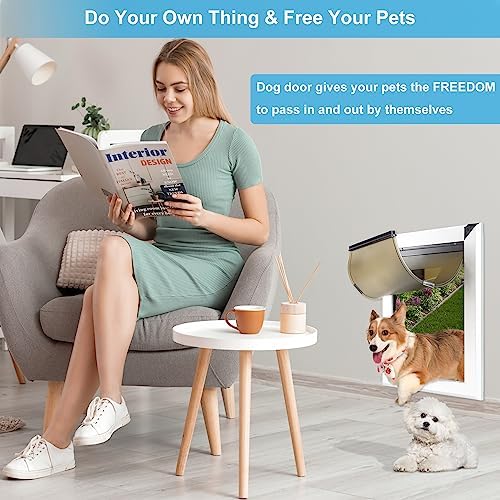 Aluminum Medium Dog Door for Interior Exterior Walls Heavy Duty Aluminum Doggy Door with Telescoping Tunnel Energy Efficient Double Flaps Pet Door for Small Medium Doggies