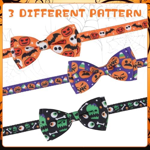 KOOLTAIL Halloween Cat Collar Breakaway with Bowtie and Bells, 3 Pack Cute Kitten Collars, Adjustable Safety Buckle Pumpkin Ghost Charm Pendant Pet Collars for Kitty Boys Girls Cats Holiday Orange