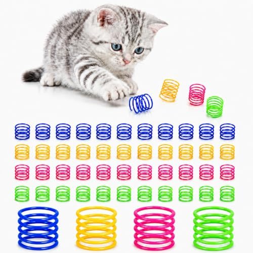 WRW Plastic Cat Spring Toys for Indoor Cats, 40 Pack, 4 Colors