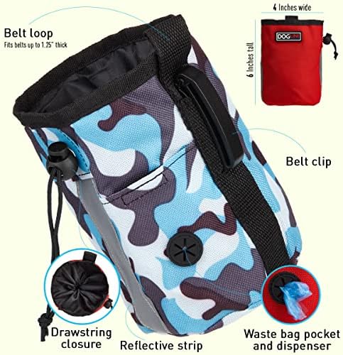 Dogline Dog Treat Pouch: Puppy Training Bag, Pet Kibbles and Snacks Holder, Litter Waste Bags Dispenser with Adjustable Drawstring Closure, Large Capacity with Mesh Pocket, Strong Nylon Material
